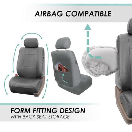 FH Group PU002SOLIDGRAY102 Universal Fit Faux Leather Front Set Bucket Solid Gray Automotive Seat Covers fits Most Cars, SUVs, and Trucks (Set of 2, Airbag Compatible)