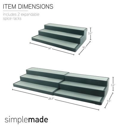 SIMPLEMADE 3-Tier Spice Rack Organizer - Versatile Storage Shelf for Kitchen, Bathroom, Bedroom & Office, Set of 2, Expandable Sage