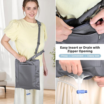 Hoomtree Urinary Drainage Bag Holder，Privacy Cover for Foley, Catheter or Urine Bags，Zipper Design，840D Oxford Waterproof & Leakproof for Urologists Users up to 2000ml -Gray