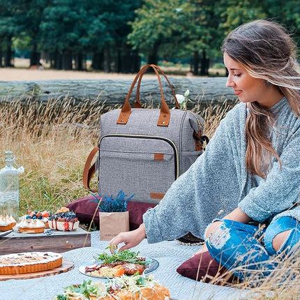 TuErCao Adult Lunch Box - Insulated Lunch Bag Women for Work, Soft Cooler for Beach Travel Picnic, Ladies Lunch Tote Bag for Office, Grey
