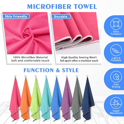 Microfiber Sport Travel Towel Set-(L -48"x28"+24"x12")-Quick Dry, Absorbent, Ultra Compact Towels-Fit for Beach Yoga Golf Gym Camping Backpacking Hiking+Hand Towel&Carry Pouch(L HPink)