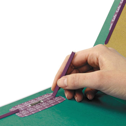 Dossier de classement en carton pressé 100 % recyclé Smead à onglet latéral avec attaches SafeSHIELD, 2 intercalaires, extension de 5 cm, format légal, vert, 10 par boîte (29785)