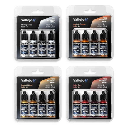 Vallejo True Metallic Paint Set, Sapphire Blue for Metal Painting, Includes Base, Light, Shade, Airbrush, BSL System for Consistent Results, 4 Colors