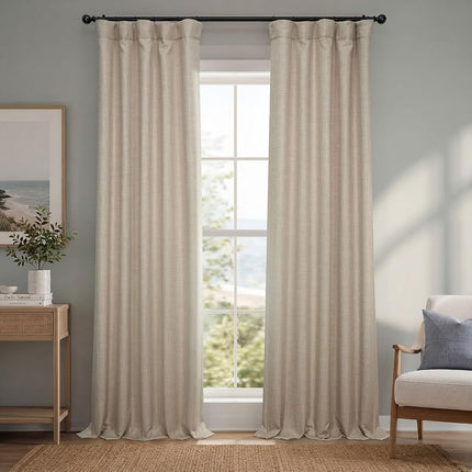 HPD Half Price Drapes Faux Linen Textured Room Darkening Curtains for Bedroom 96 Inches Long (1 Panel), 50W X 96L Curtains for Living Room Home Decor, Thatched Tan