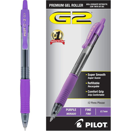 Pilot G2 Retractable Premium Gel Ink Roller Ball Pens, Fine Point, Purple Ink, Dozen Box (31029)