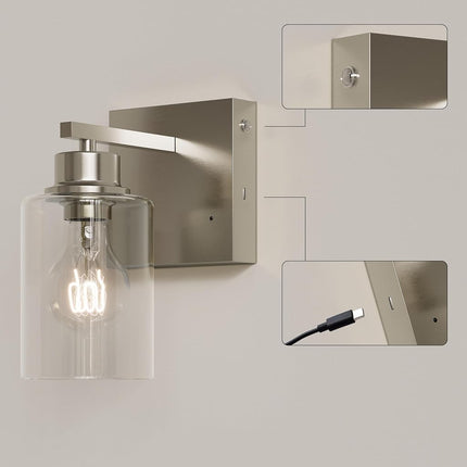 Battery Operated Wall Sconce Set of 2, Dimmable Wireless Sconces with Remote and Touch Control, Rechargeable Wall Lights Modern Cordless Lighting for Living Room, Bedroom, Sand Nickel with 2 E26 Bulb
