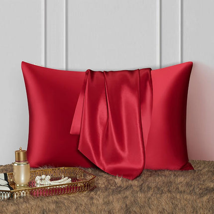 DISANGNI 100% Natural Mulberry Silk Pillow case for Hair and Skin with Hidden Zipper 22 Momme Both Sides Real Silk Pillow Case (2pc Queen Size 20" x30", Red)