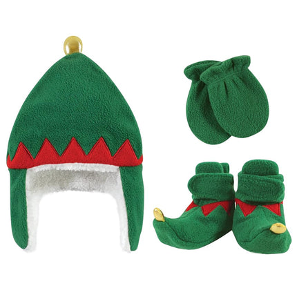 Hudson Baby Girls' Trapper Hat, Mitten and Bootie Set, Green Elf, 6-12 Months