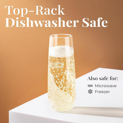 Vivocci Unbreakable Tritan Plastic Stemless Champagne Flutes 8.5 Oz - Reusable Glassware - Ideal for Mimosas, Cocktails & Sparkling Wine - Dishwasher-Safe - Wedding & Birthday Party Glasses - Set of 6