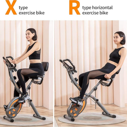 leikefitness Folding Stationary Bike Recumbent Exercise Bike w/Arm Resistance Bands-Pulse Sensor-LCD Monitor and Easy to Assemble Indoor Cycling Bike 2280 (GREY)