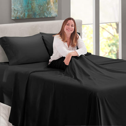 Nestl Extra Deep Pocket Sheets - Fits Mattress 18-24 Inches Deep, Extra Deep Pocket King Size Sheets Sets, 4 Piece King Size Sheets, King Sheets Deep Pocket, Black Sheets