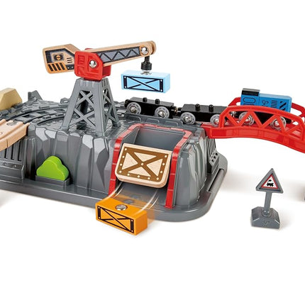 Sustainable Wood Toy Train, Hape Railway Bucket 50-piece Builder Set With Railway Tracks, 1 Railwayman, 1 Signal Box, 1 Truck, 1 Crane. 3 years +