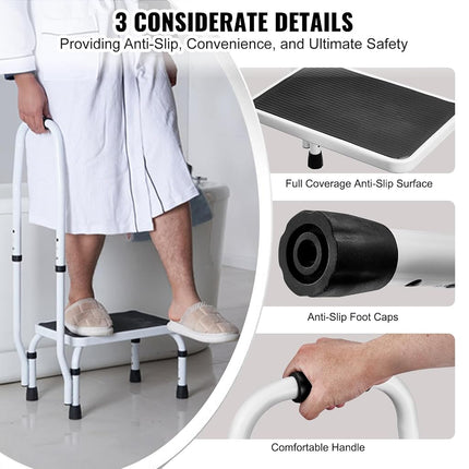 VEVOR Step Stool 1-Step 150KG Capacity, 3 Adjustable Height with Handle Steel Step Ladder, Portable Toddler Step Stools for Adults, Non-Slip Sturdy Step Ladders for Office, RVs, Pets