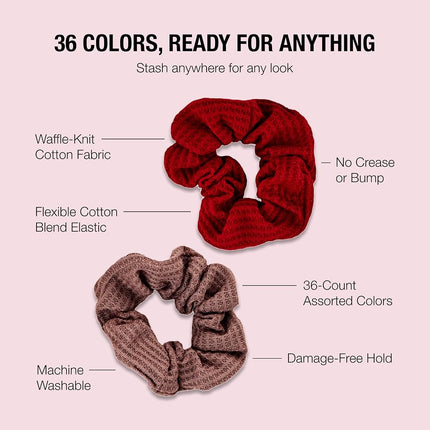 Conair Scunci by The Original Super Comfy Waffle Knit Scrunchie, Assorted Scrunchies 36 Count
