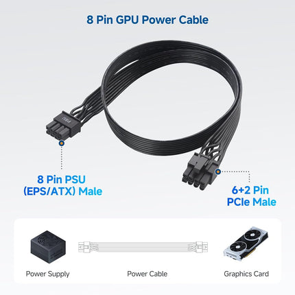 Cable Matters 8 Pin EPS to 6+2 Pin PCIe Male to Male Power Extension/Conversion Cord - 2ft