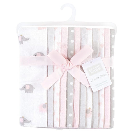 Hudson Baby Unisex Baby Cotton Flannel Burp Cloths Bundle, Pink Gray Elephant, One Size