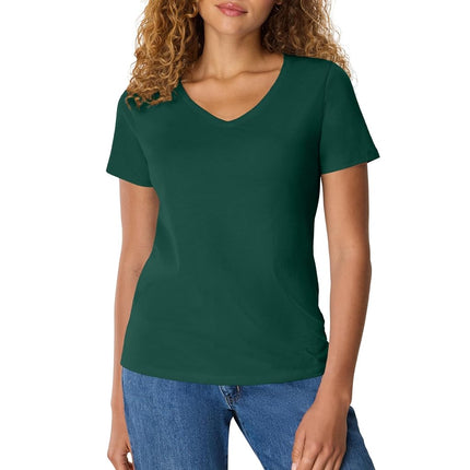 Hanes Women's Perfect V Neck Ring Spun Cotton Shor