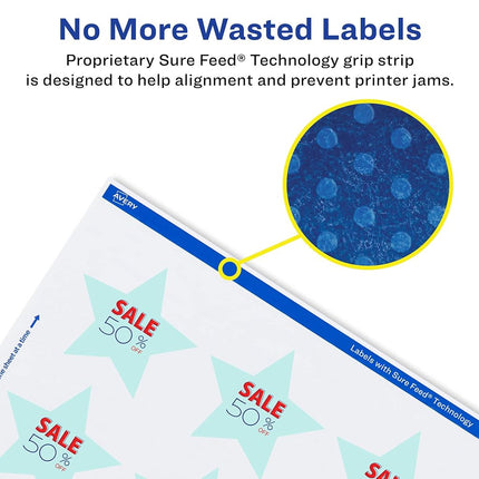 Avery Glossy White Star Labels with Sure Feed, 2-1/4" x 2-3/8", 120 Glossy White Labels, Print-to-The-Edge, Permanent Label Adhesive, Laser/Inkjet Printable Labels