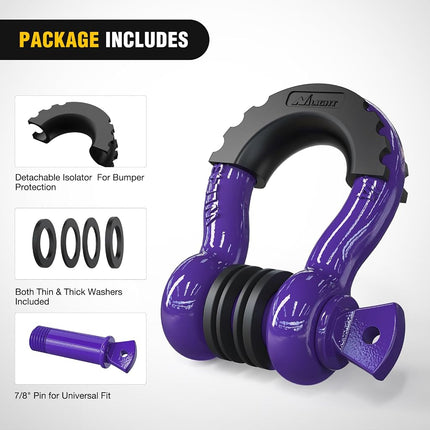 Nilight 2 Pack 3/4" D-Ring Shackle with 7/8" Screw Pin 41,887lbs Break Strength, Heavy Duty Off Road Recovery Shackle with Isolators Washers for Use with Tow Strap, Winch, Off-Road Jeep Truck Vehicle