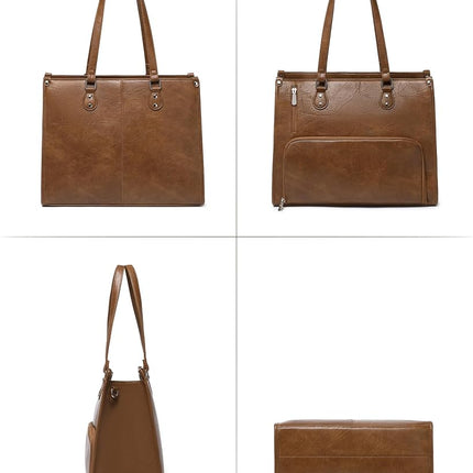 Lunch Tote Bag with Insulated Compartment for Women Work, Vegan Leather Laptop Bag with 15.6" Computer Compartment Small Purse for Daily Office Travel Picnic