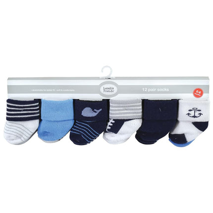 Luvable Friends Unisex Baby Newborn and Baby Terry Socks, Whale, 0-6 Months