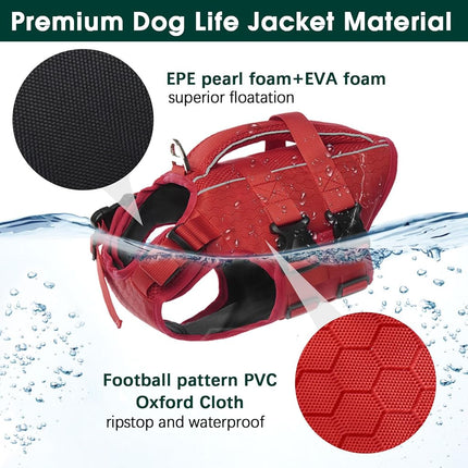 Kuoser Dog Life Jacket High Flotation Reflective Dog Life Vest Red,L