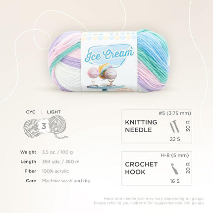 Lion Brand Yarn Ice Cream, Hilo de mezcla acrílica de peso DK para tejer, ganchillo y manualidades, Love Potion, 1 unidad
