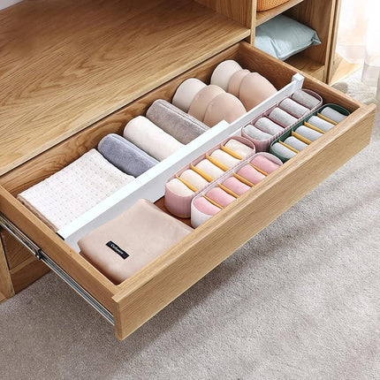 ANTOWIN Bamboo Drawer Dividers, Drawer Separators Splitter,17-22 inches Long Adjustable Spring-loaded Organizer for Large Utensil, Clothes, Tools Drawers, 6 Pack Dividers + 4 Pack Baffle (White)