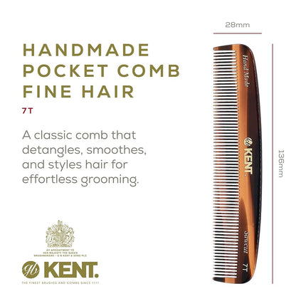 Kent Handmade Small Fine Toothed Pocket Hair Comb, 13.9 cm Length