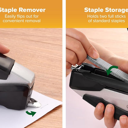 PaperPro inPOWER20-3 in 1 Stapler - One Finger, No Effort, Spring Powered Stapler, Gray (1100)
