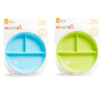 Platos de succión divididos Munchkin Stay Put, azul/verde