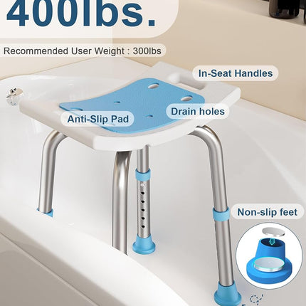 HOMLAND Shower Chair for Inside Shower, FSA/HSA Eligible 400 lbs Adjustable Shower Stool with Suction Feet, Shower Seat for Inside Tub Bathroom Bench Bath Chair for Elderly and Disabled