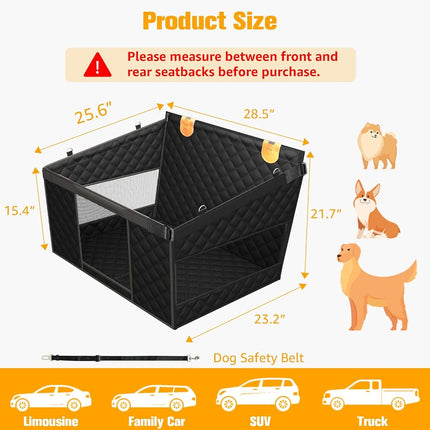 PETICON Large Dog Car Seat, Back Seat Extender for Dogs with 3 Mesh Windows, Waterproof Medium Carseat for Dogs with Hard Bottom, Pet Seat Cover for Cars, Trucks and SUVs (Black)