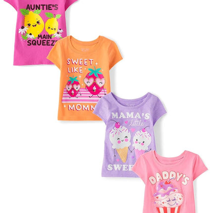 The Children's Place Baby Toddler Girl Short Sleeve Graphic T-Shirt 3-Pack, Auntie/Mommy/Mamas/Daddys, 4T