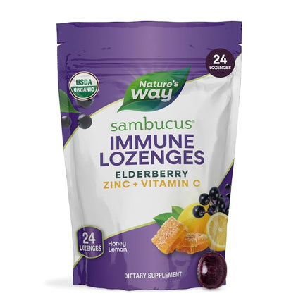 Nature's Way Sambucus Zinc Lozenges with Elderberry and Vitamin C, Honey Lemon Flavor, Gluten Free, Kosher Certified