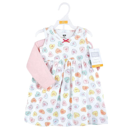 Hudson Baby Baby Girls' Cotton Dress and Cardigan Set, Be Mine Valentine, 12-18 Months