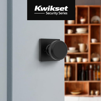 Kwikset Maven Dummy Door Knob, Single Sided Handle for Closets, French Double Doors, and Pantry, Matte Black Non-Turning Square Interior Push/Pull Door Knob, with Microban Protection