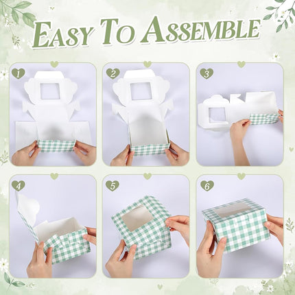 Chivertion 50 Pack Sage Green Gingham Cookie Boxes with Window