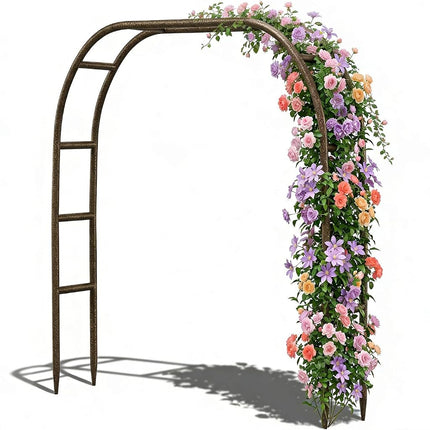 Arco de jardín metálico, 2,38 metros de alto x 1,67 metros de ancho, pérgola metálica resistente con puntas afiladas para enredaderas y plantas trepadoras, decoración para bodas y quinceañeras