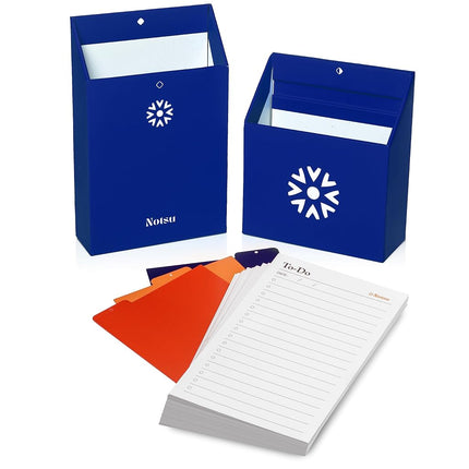 Notsu Centre Rise to Do List Card Planner Box Stand Set | 50 Foldable to-Do Vertical Notecards 3x5, Productivity Index Card Organizer Tab Dividers, Desk Card Holder Stand (Blue)
