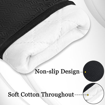 Funnydin Oven Mitts and Pot Holders Sets, 8pcs Pot Holders and Oven Mitts Heat Resistant, Kitchen Non-Slip Silicone Oven Mitts with Soft Cotton Lining, 14.5" Extra Long Oven Gloves for Cooking, Black