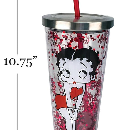 Spoontiques - Glitter Filled Acrylic Tumbler - Glitter Cup with Straw - 20 oz - Stainless Steel Locking Lid with Straw - Double Wall Insulated - BPA Free - Betty Boop