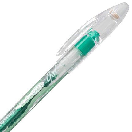 Bolígrafo de gel metálico Pentel Sunburst, punta de 0,8 mm que escribe una línea de 0,4 mm, barril verde/transparente tinta verde, caja de 12 (K908-MD) de Pentel