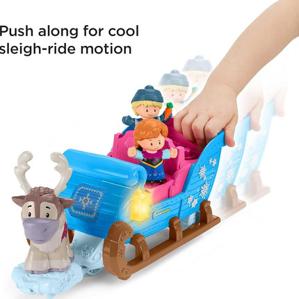 Fisher-Price Little People Disney Frozen Kristoff’s Sleigh Push-along Vehicle, Includes Kristoff, Anna & Sven Figures, Pretend Play,Toddlers & Kids Ages 18+ Months