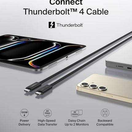 Belkin Active Thunderbolt 4 USB-C Cable, USB Type C Connection with 100W Power Delivery PD Enabled, USB 4 Compliant and Compatible with TB3 Compatible with MacBook Pro, iPhone 15 Pro, more, 2m