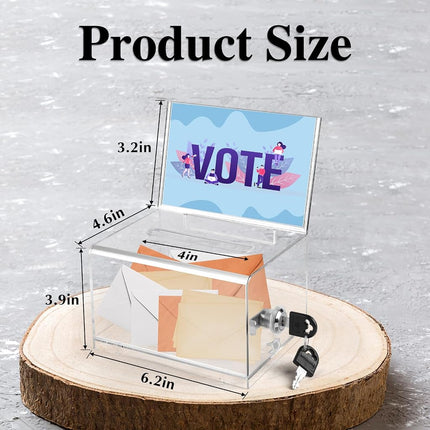 VOISEN Clear Donation Box with Lock,2 Pack Tip Jar with Sign Holder