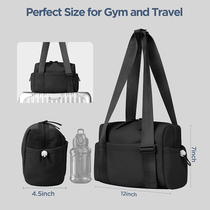 Mini Gym Bag for Women Girls Small Gym Tote Bag with Wet Compartment Waterproof Travel Duffle Bag Cute Workout Sport Bag, Black-12in, Mini, Fashion