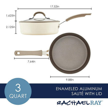 Rachael Ray Cook + Create Nonstick Sauté Pan with Lid, 3 Quart - Almond