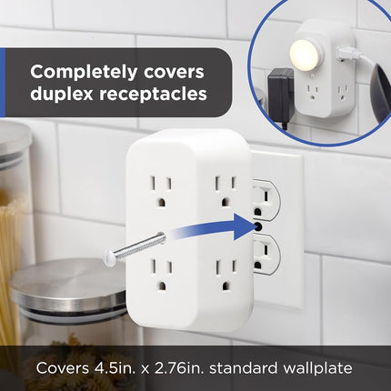 GE 6-Outlet Extender, 2 Pack, Grounded Wall Tap, Adapter Spaced Outlets, 3-Prong, Quick and Easy Install, UL Listed, White, 40222