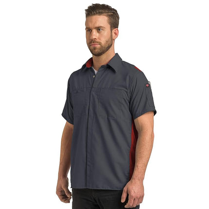Red Kap Men's Short Sleeve Performance Plus Shop Shirt with Oilblok Technology, Charcoal/Fireball Red Mesh, X-Large
